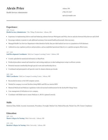 Health Services Administrator Resume