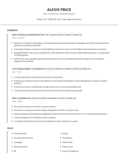 Health Services Administrator Resume