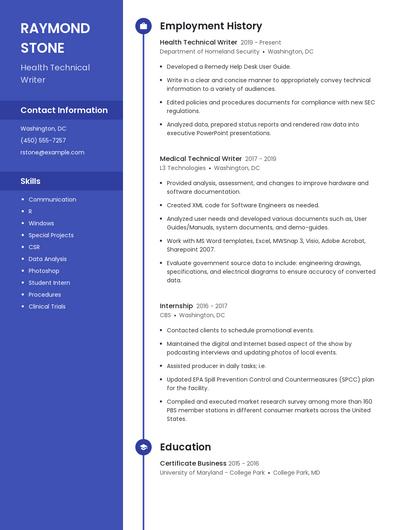 Health Technical Writer Resume