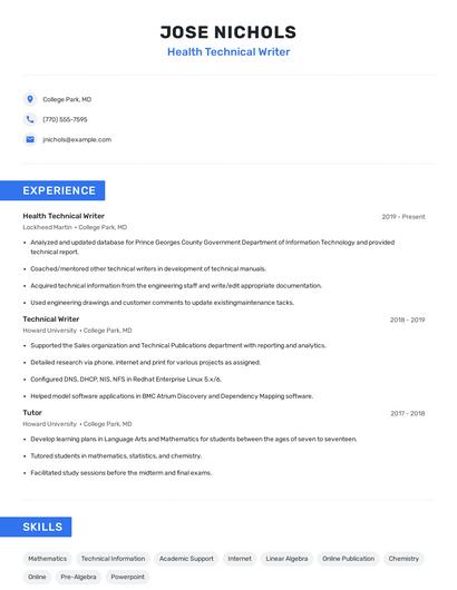 Health Technical Writer Resume