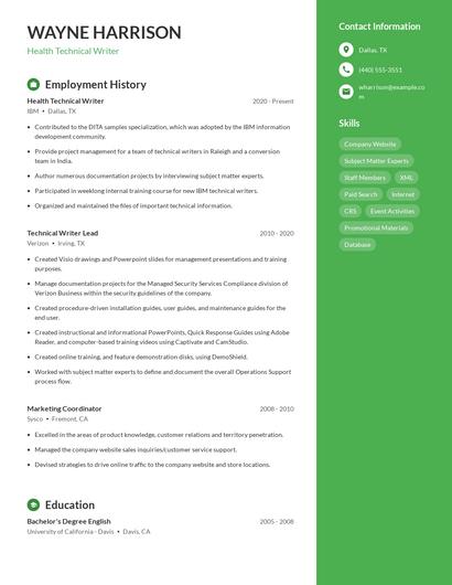 Health Technical Writer Resume