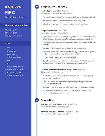 Health Technician Resume