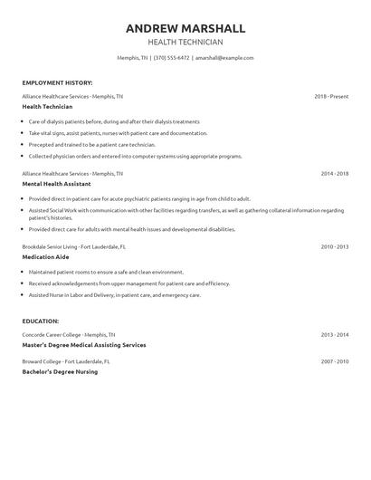 Health Technician Resume