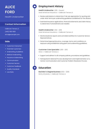 Health Underwriter Resume