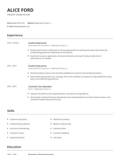 Health Underwriter Resume