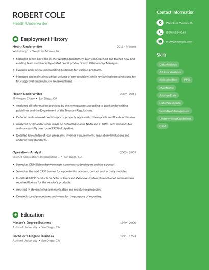 Health Underwriter Resume