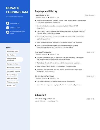 Health Underwriter Resume