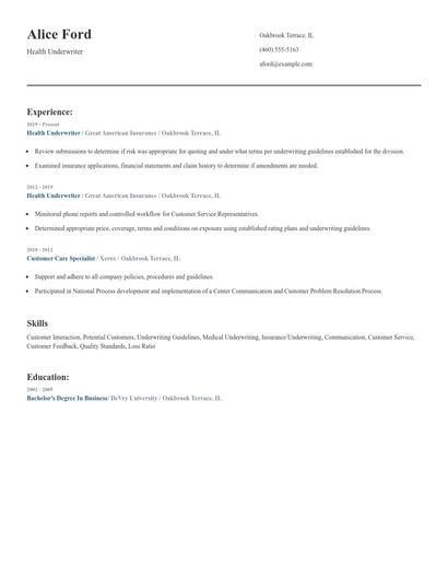 Health Underwriter Resume