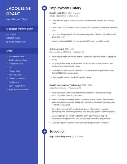 Health Unit Clerk Resume