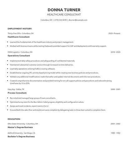 Healthcare Consultant Resume
