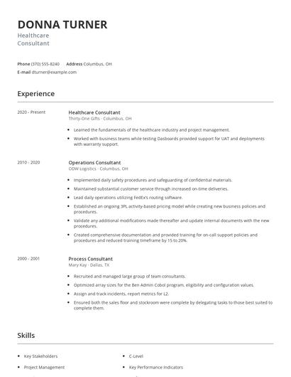 Healthcare Consultant Resume