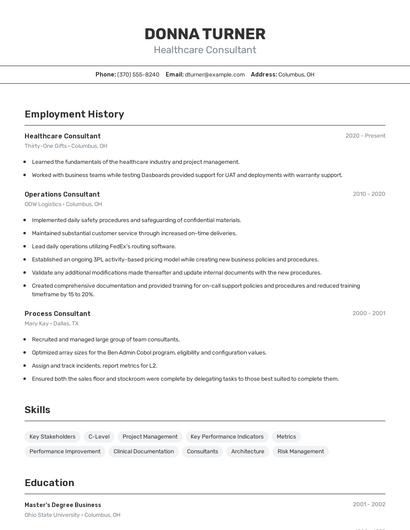 Healthcare Consultant Resume