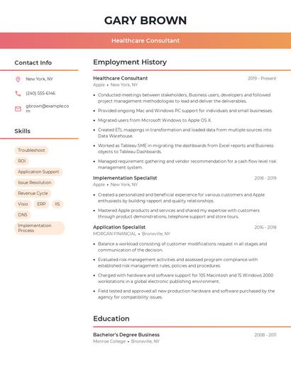 Healthcare Consultant Resume