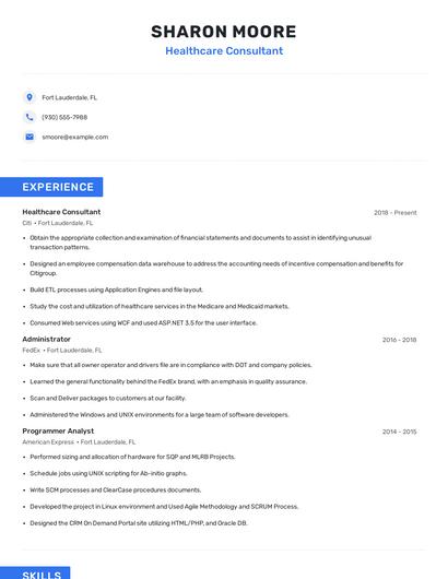 Healthcare Consultant Resume