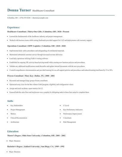 Healthcare Consultant Resume