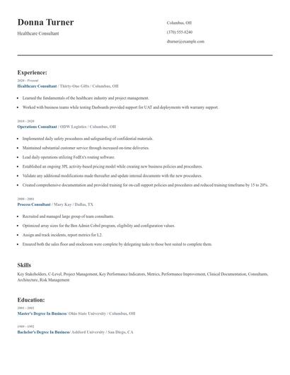 Healthcare Consultant Resume