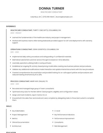 Healthcare Consultant Resume
