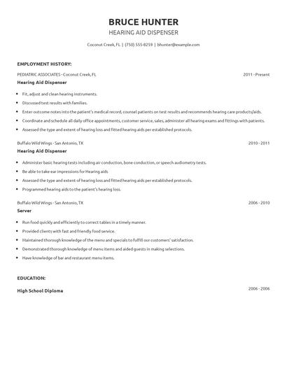 Hearing Aid Dispenser Resume