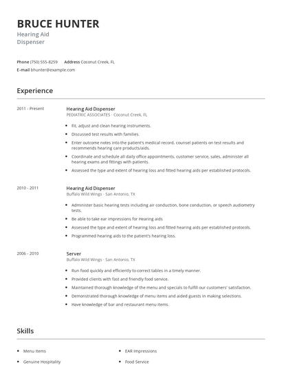 Hearing Aid Dispenser Resume