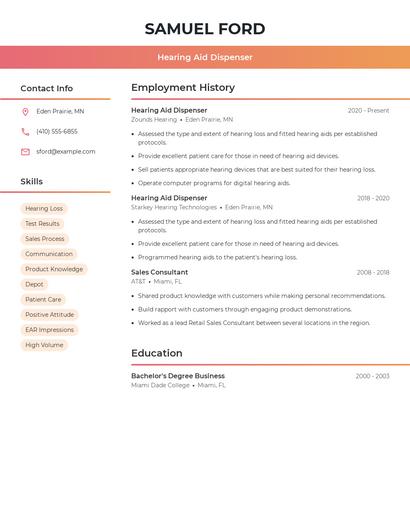 Hearing Aid Dispenser Resume