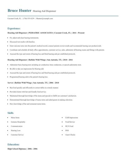 Hearing Aid Dispenser Resume