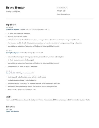 Hearing Aid Dispenser Resume