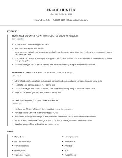 Hearing Aid Dispenser Resume