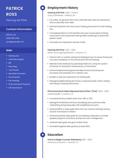 Hearing Aid Fitter Resume