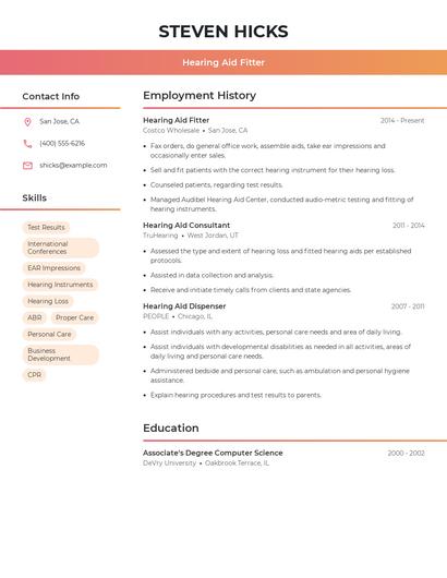Hearing Aid Fitter Resume