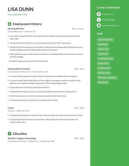 Hearing Aid Fitter Resume