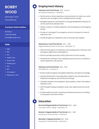 Hearing Care Practitioner Resume