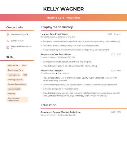 Hearing Care Practitioner Resume