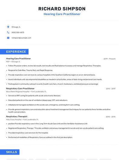 Hearing Care Practitioner Resume