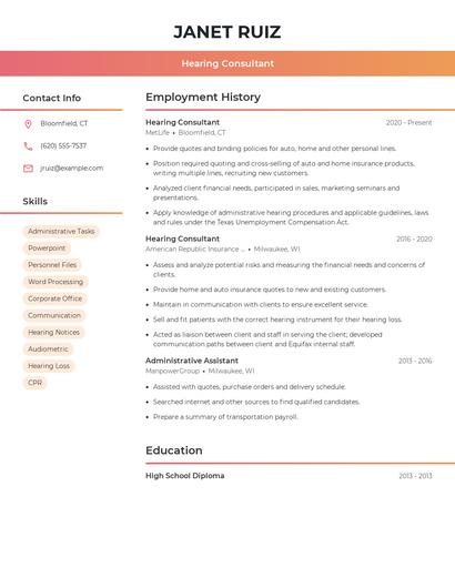 Hearing Consultant Resume