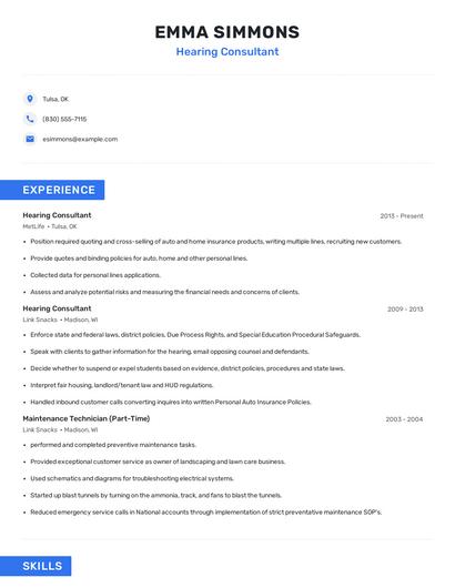 Hearing Consultant Resume