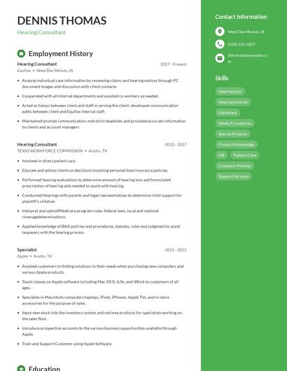 Hearing Consultant Resume