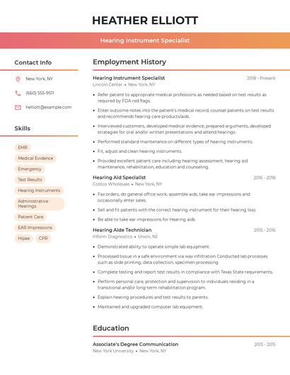 Hearing Instrument Specialist Resume