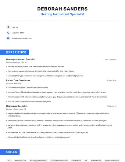 Hearing Instrument Specialist Resume