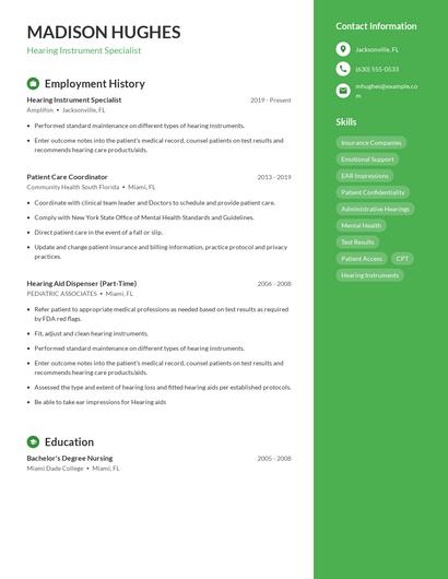 Hearing Instrument Specialist Resume