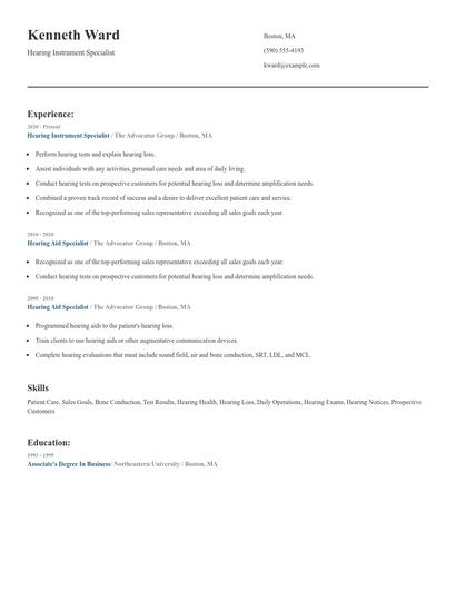 Hearing Instrument Specialist Resume