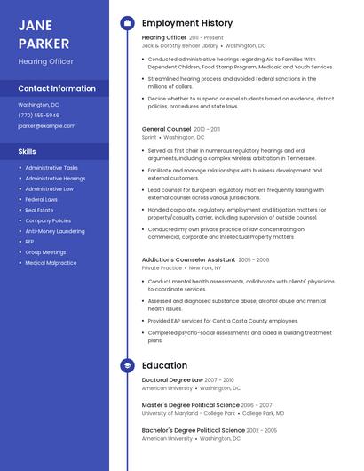 Hearing Officer Resume