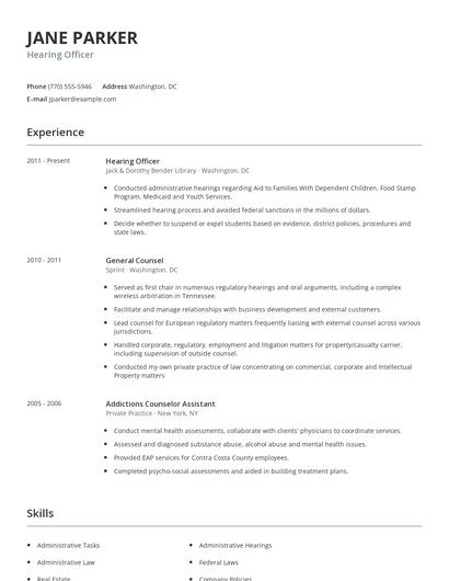 Hearing Officer Resume