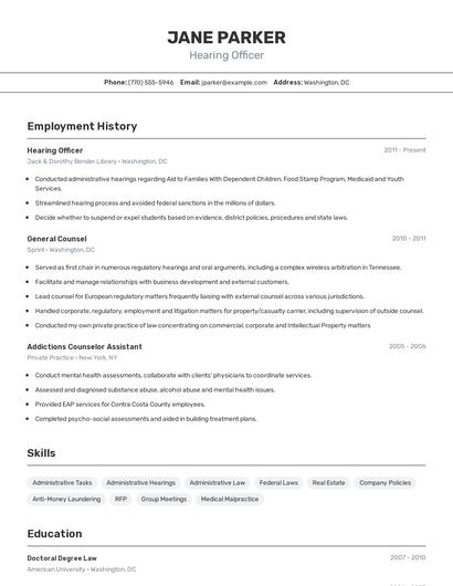 Hearing Officer Resume