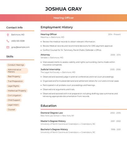 Hearing Officer Resume