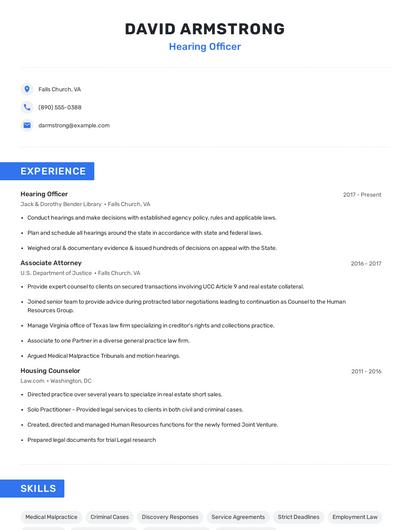 Hearing Officer Resume