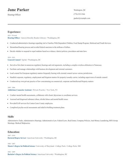 Hearing Officer Resume