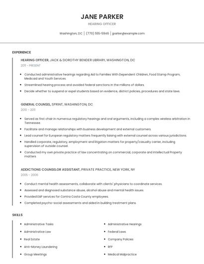 Hearing Officer Resume