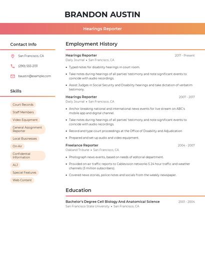 Hearings Reporter Resume