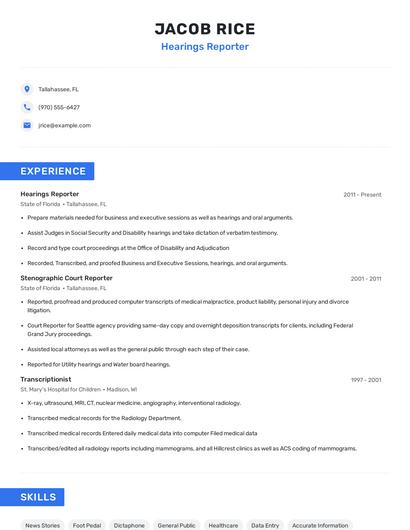 Hearings Reporter Resume