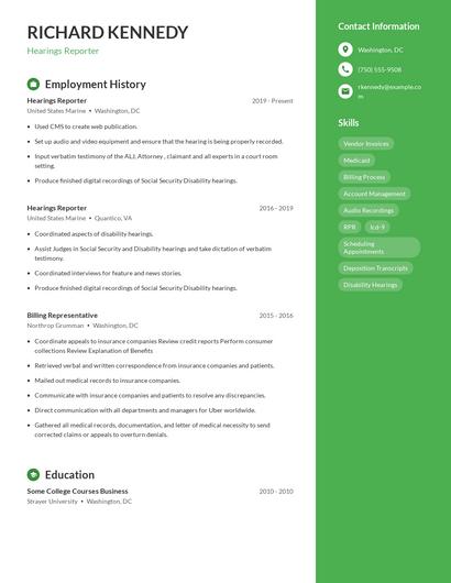 Hearings Reporter Resume